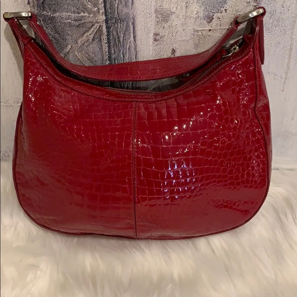 Cole Haan glossy Red leather crocodile Embossed bag